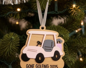 Golfvagnsprydnad, golfande golfvagnsprydnad - Personlig golfarjulprydnad, golfbag, anpassad lasergraverad 3D-träprydnad