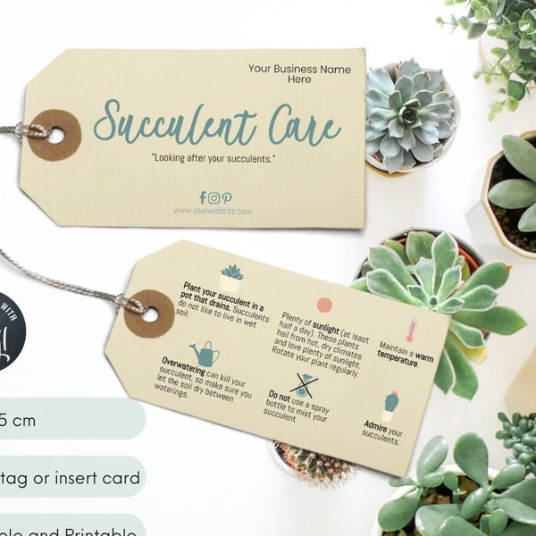 Editable Succulent Care Hangtag, DIY Cactus Plant Care Template, Care Instructions Tag, Care Hangtag, Succulent Tag, General Care #0422