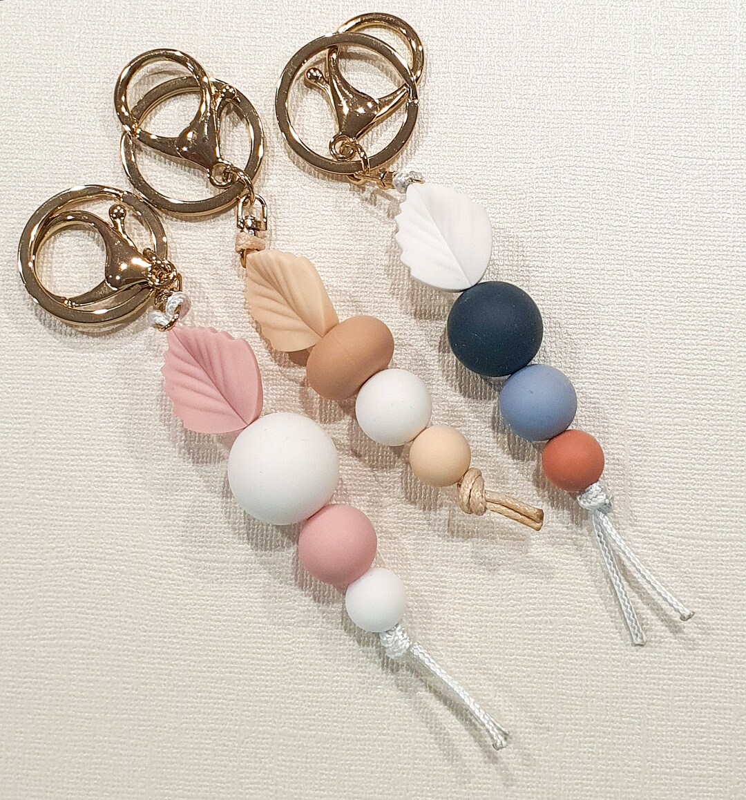 Boho Leaf Silicone Bead Keychain Handmade Keychain Keyring Custom