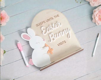 Count Down The Sleeps - Easter Bunny Countdown | Days Until Easter Sign, Dry Erase Easter Countdown Sign | Shelf Stand for Easter