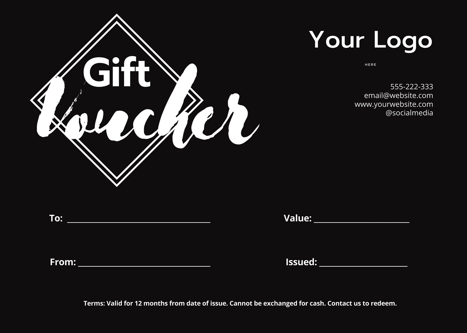 Minimalist Black and White Gift Voucher Template, Gift Certificate ...