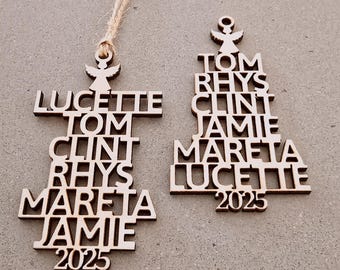 Personalisierte Familiennamen Weihnachtsbaum Ornament aus Holz | Personalisierte Weihnachtsdekoration