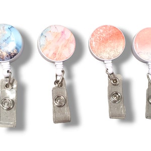 Marble Retractable Badge Reel for Name Badge Holders or Id cards | Nursing Badge Reel | Badge Reel for Nurse