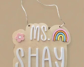 Personalized Teacher Name Sign | Daisy & Rainbow Classroom Decor