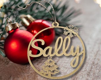 Árvore de Natal personalizada com nome e enfeite de madeira em forma de floco de neve | Decoração de Natal personalizada | Presente de Natal em julho