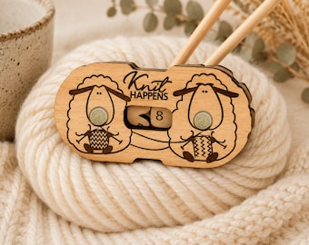 Knit Happens Row Counter | Handy Tracker for Knitting & Crochet | Birch Wood, Laser Engraved | Knitter Gift Idea