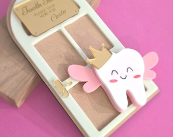 Custom Tooth Fairy Door | Custom Name Plaque with Tooth Prince or Princess, Personalised, first tooth, coin slot, kids decor, acrylic sign