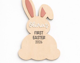 Gepersonaliseerde voetafdruk plaquette voor baby's eerste paasdag | Aangepaste eerste Paasplaat | 1e paasbord | Paasaandenken | Fotorekwisiet konijntje