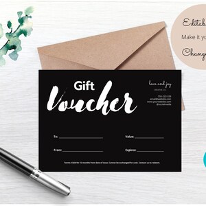Black White Gift Voucher Template, Minimalist Gift Certificate, Editable Printable Voucher, DIY Gift Card template, Last Minute Gift Voucher