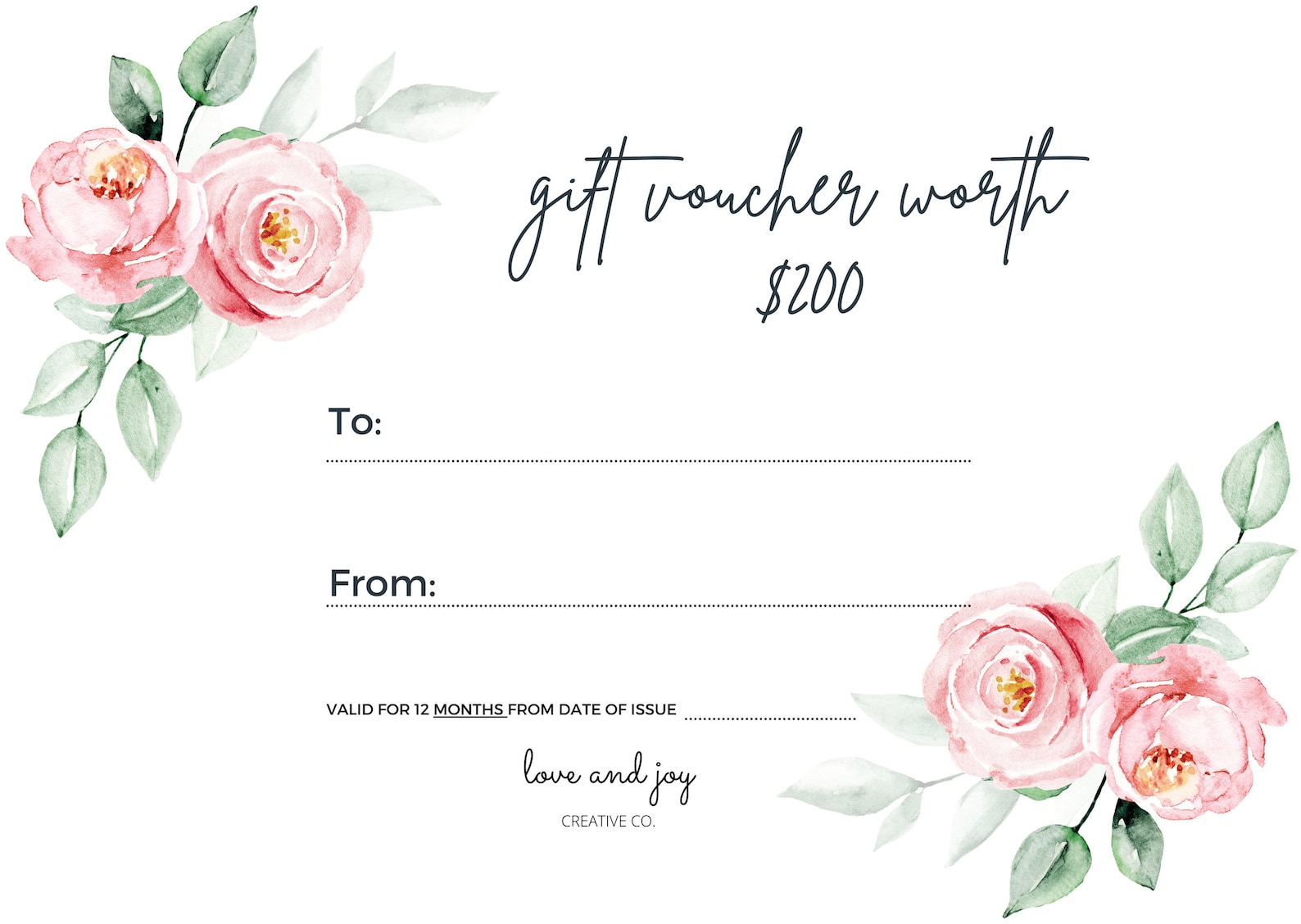 Pink Blush Floral Birthday Gift Voucher Template, Gift Certificate