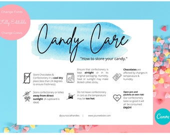 Custom Candy Care Card, DIY Care Card, Lolly Care Template, Printable, Lolly Care Cards, Confectionary Care Card , Sweets Care Card #1511