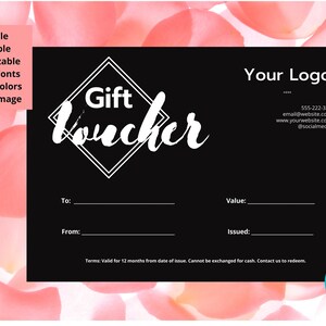 Minimalist Black and White Gift Voucher Template, Gift Certificate, Editable Gift Voucher, Printable, DIY Gift Card template, Customize