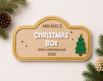 Personalised Christmas Eve Box | Custom Christmas Box Name Plaque | Wood Acrylic Box Name Sign | Christmas Crate Decor