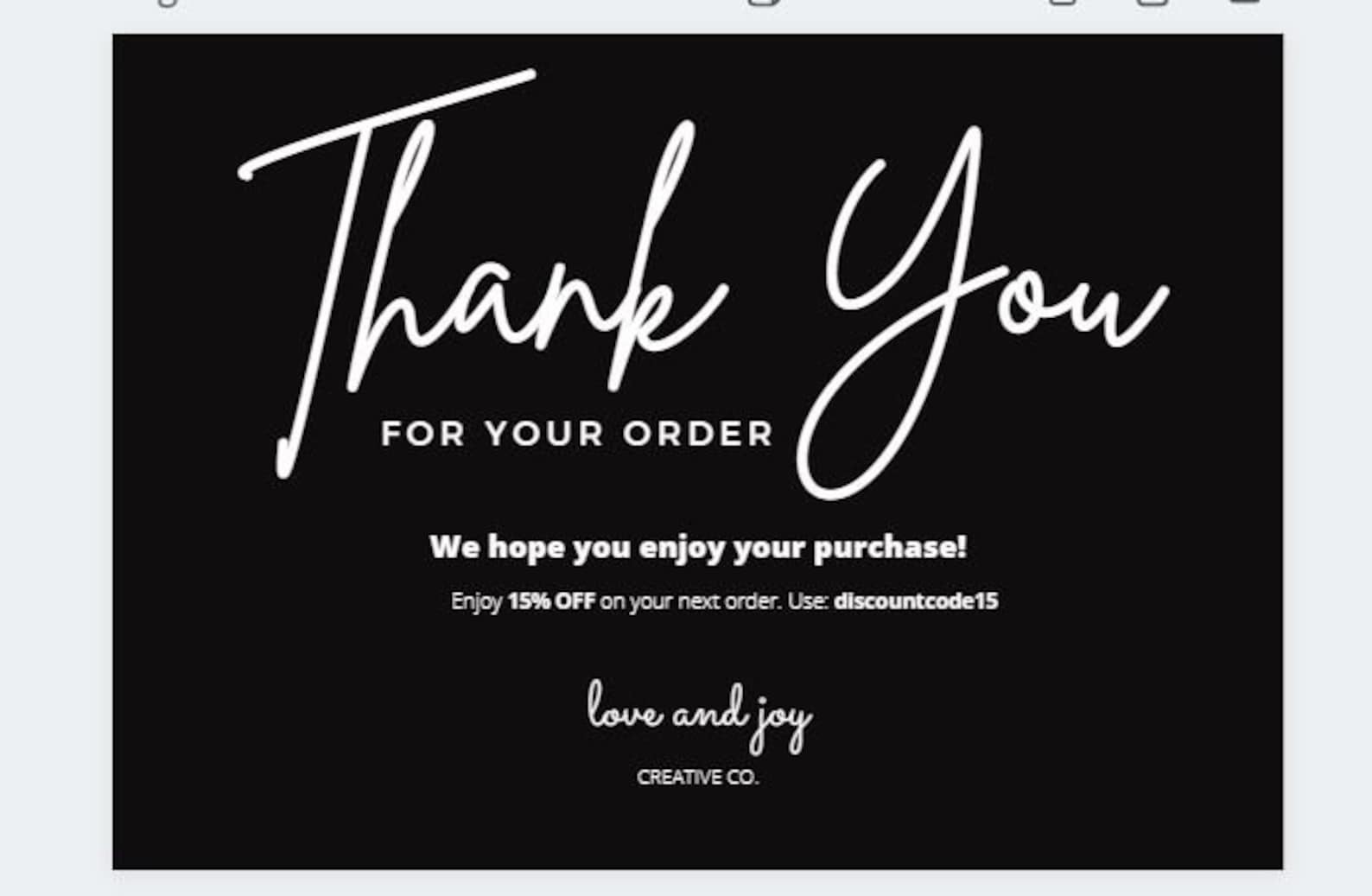 Minimalist Black and White Thank You for Your Order Card Etsy