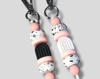 Terrazo Abacus and Arch Silicone Bead  - Black and White Beads| Handmade Keyring or Lanyard | Custom orders | Keyrings Id Holder