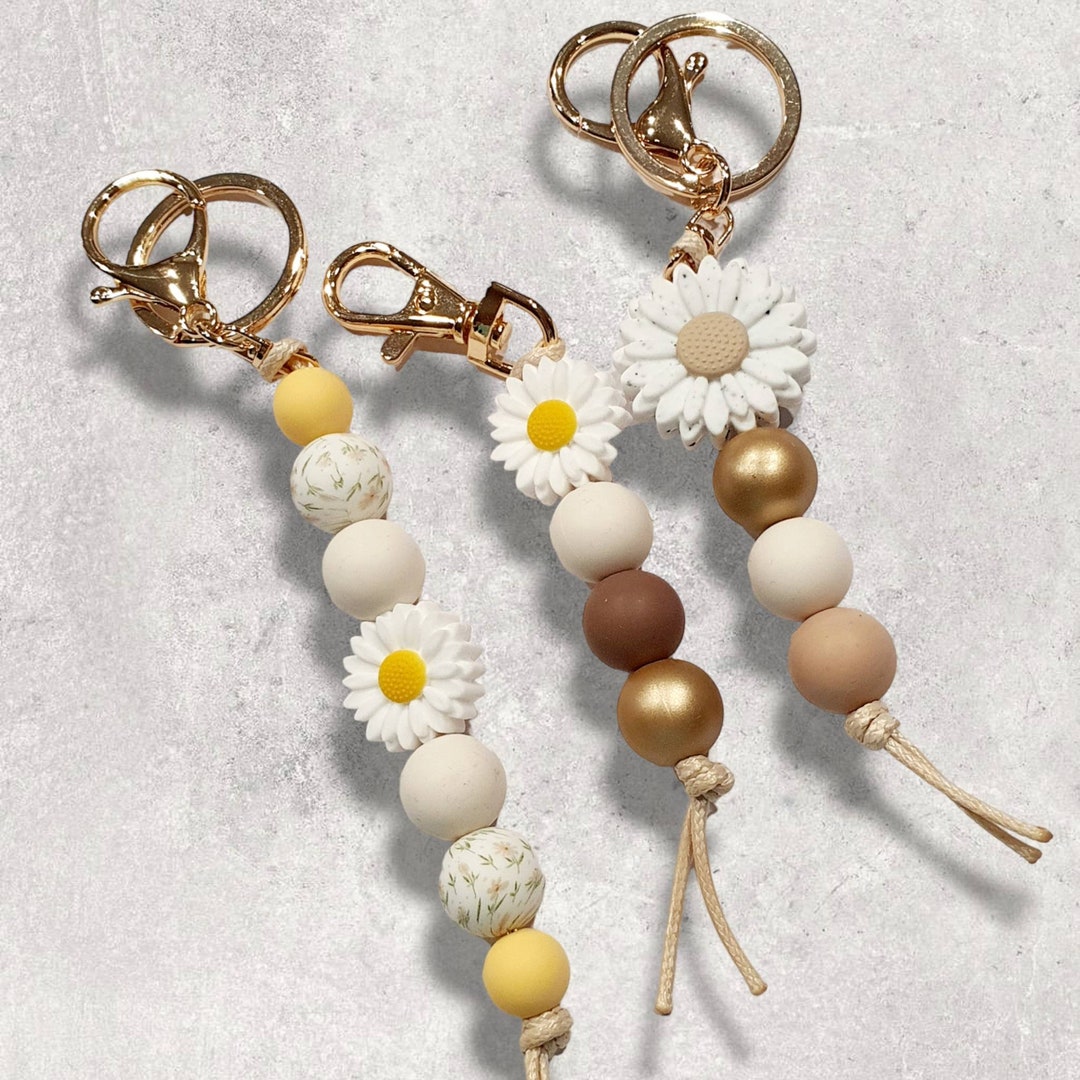 Keyring Silicone Bead - Daisy Flower Collection | Handmade Keyring or ...