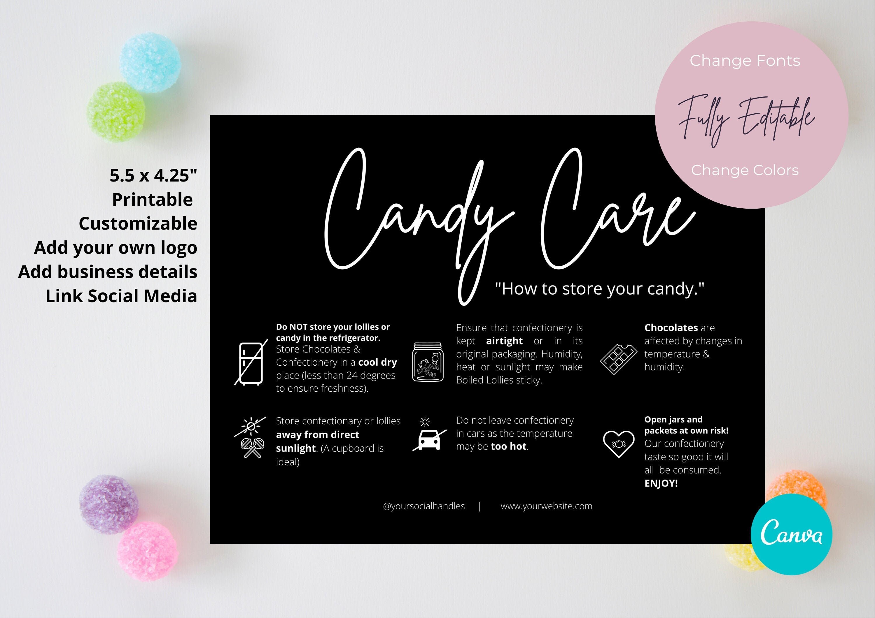 Editable Candy Care Package Printable Candy Care Card Etsy Canada