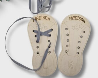 Personalised Paint your Own Wooden Shoe Lace Training | Montessori Let's Tie Learning Tool