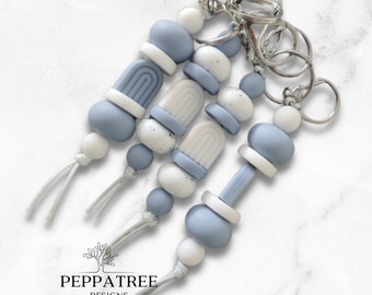 Boho Arch Silicone Bead in Baby Blue Granite White | Handmade Keychain Keyring Lanyard | Custom orders | Keychains Id Badge Holder Lanyards