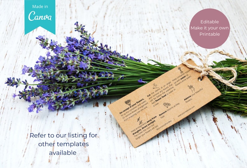 Flower Care Hangtag DIY Editable Template Fl online shop service Plant