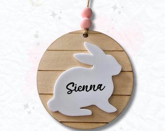 Easter Faux Shiplap Bunny Custom Name Tag | Custom Easter Basket Tag
