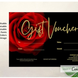 Gift Voucher or Certificate Template, Red Black Gold, Editable Gift Voucher Card, Printable, DIY Gift Card Template, Customizable,  #1502