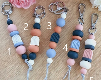 Silikon Bead Regenbogen Schlüsselanhänger oder Lanyard | Bogen - Dusky Töne | Verschiedene Stile verfügbar | Handmade Kundenspezifische Aufträge | Schlüsselanhänger | Schlüsselhalter