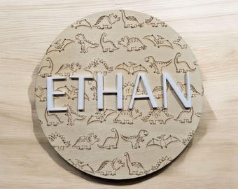 Placa de nome de dinossauro: placa de acrílico 3D para anúncio de bebê