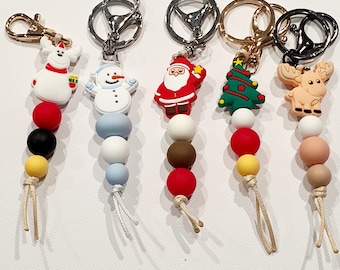 Christmas Key Ring Silicone Bead - Reindeer/Snowman/Santa/Ginger Bread Man/Xmas Tree | Handmade Keyring or Lanyard | Custom orders