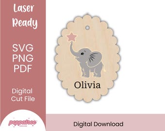 Personalized Elephant Name Tag | Custom Baby Name Tag | Neutral Woodland Nursery - SVG File