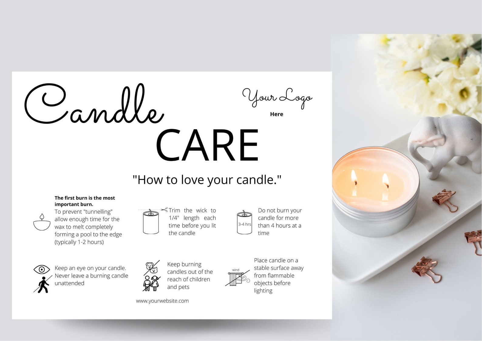 Candle Care Card Candle Instructions Minimalist Template Etsy