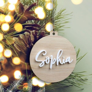 Personalised Wooden Christmas Ornaments with Snowflakes and Year | Personalised finishes etched or 3D White Acrylic