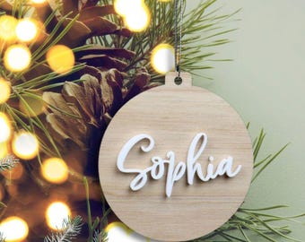 Enfeites de Natal de madeira personalizados com flocos de neve e ano novo | Acabamentos personalizados gravados ou acrílico branco 3D