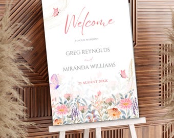 Colección de plantillas para bodas con motivos florales y mariposas de primavera, plantillas de papelería para bodas con motivos florales y mariposas de primavera, descarga, motivos florales de primavera n.° W004