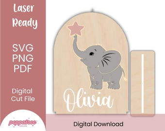 Personalized Elephant Nursery Decor | Custom Baby Name Shelf Stand | Neutral Woodland Nursery - SVG File