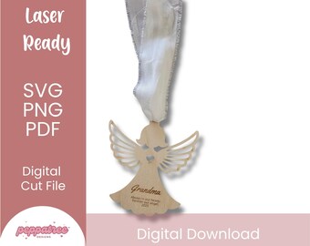 Ängelprydnad - Mormor | Familjeminne | Laserskuren fil (digital nedladdning)