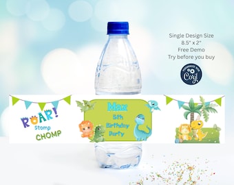 Etiqueta editable para botella de agua de dinosaurio, etiqueta de dinosaurio, etiqueta para botella de agua de dinosaurio, etiqueta para botella de dinosaurio