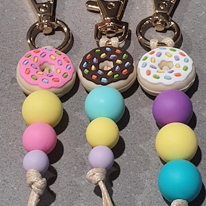 Donut Silicone Bead Keychain or Kids School Bag Tag | Handmade Keychain Keyring | Custom orders | Keychains or Lanyards