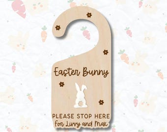 Custom Easter Bunny Door Knob Hanger | Personalized Easter Bunny Door Hanger | Engraved Plywood Keepsake