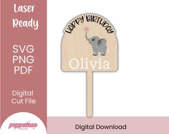 Personalized Elephant Cake Topper | Custom Baby Name Age | Neutral Woodland Nursery - SVG File