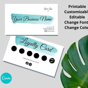 Modelos de cartão de fidelidade verde azul, cartão de desconto, editável, personalizável, respingo de cor de água azul verde, para impressão, DOWNLOAD INSTANTÂNEO #18