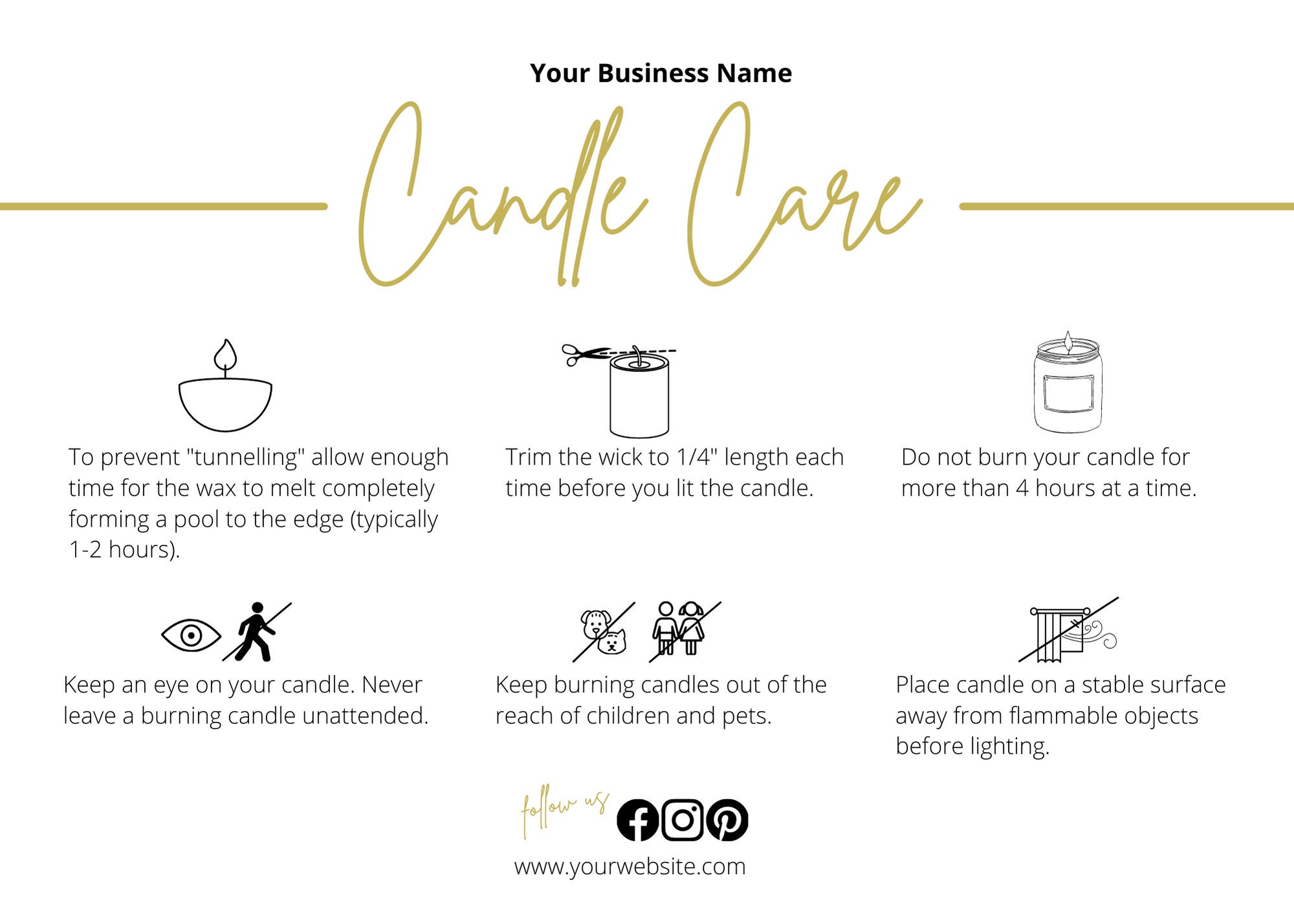 Candle Care Card Template, Candle Care Instructions, General Care Card ...