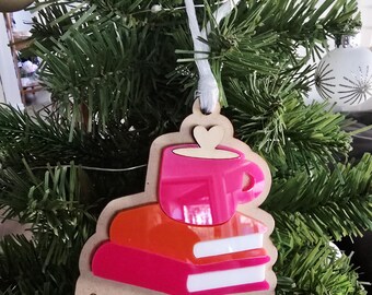 Coffee and Books Ornament • Teacher Gift • Librarian Decor • Book Lover XMAS Ornament • Coffee Lover Tree Decoration • Teacher Appreciation
