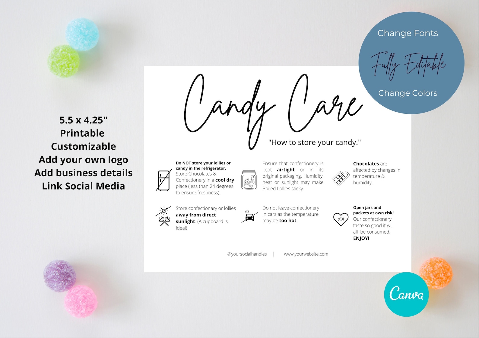 Editable Candy Care Package Printable Candy Care Card Etsy Canada