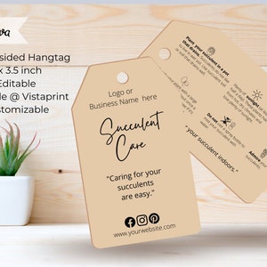 Etiqueta colgante de cuidado de suculentas editable, plantilla de cuidado de plantas suculentas de bricolaje, etiqueta de instrucciones de cuidado, etiqueta colgante Vistaprint de 2"x3,5", cuidado general #0419