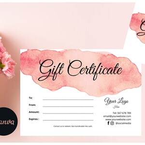 Voucher de presente preto coral pêssego ou modelo de certificado, vale de presente editável, imprimível, modelo de cartão de presente DIY, personalizável
