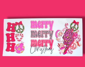 HOHOHO Frohe Weihnachten und Blitz Bolt 3 in 1 UV DTF Wrap | Geeignet für 16oz Glasbecher