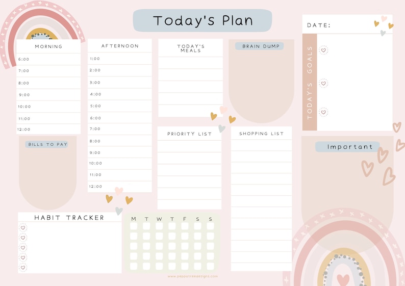 Minimalist Boho Rainbow Week and Day Planner A4, Canva Template ...