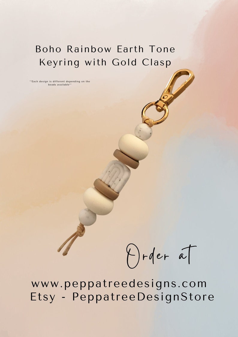 Silikon Bogen Perle Regenbogen Schlüsselanhänger oder Lanyard in Erdtönen Individuelles Design Verschiedene Stile verfügbar Handarbeit Schlüsselanhänger Bild 5