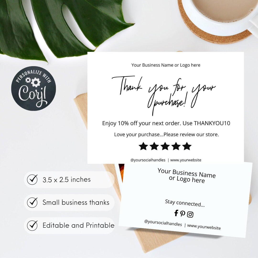 Review Purchase Card 3.5 X 2.5 Inches Small Business Thank - Etsy